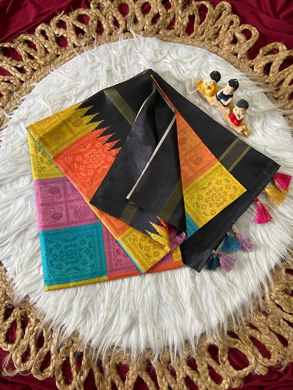 Soft_Tussar_Silk_sarees_with_Beautiful_Digital_Print_With_Attractive_Border_And_Contrast_Print_Blouse_With_Tassels