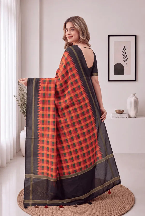 Soft_Tussar_Silk_sarees_with_Beautiful_Digital_Print_With_Attractive_Border_And_Contrast_Print_Blouse_With_Tassels