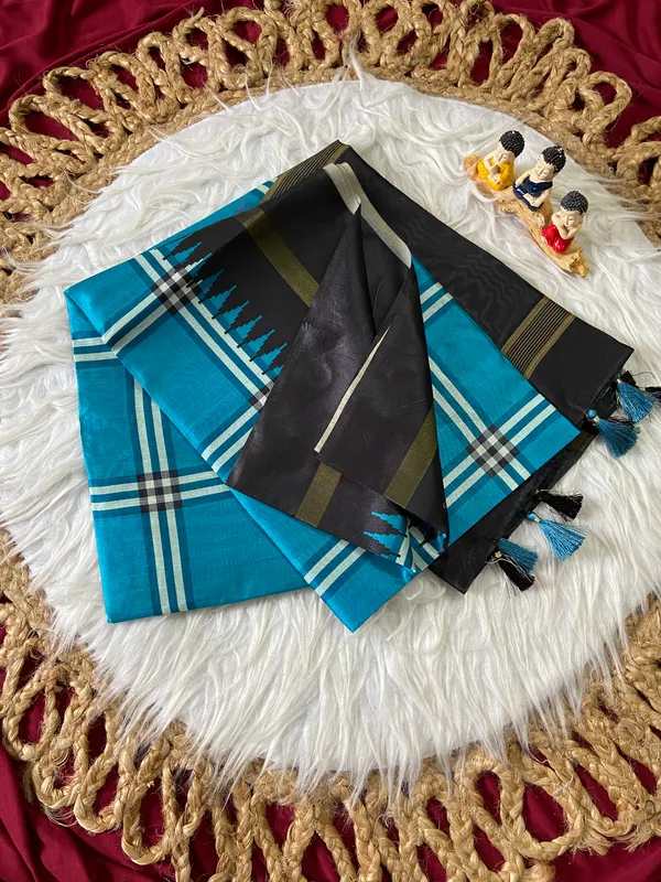Soft_Tussar_Silk_sarees_with_Beautiful_Digital_Print_With_Attractive_Border_And_Contrast_Print_Blouse_With_Tassels