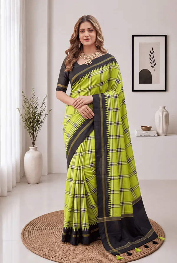 Soft_Tussar_Silk_sarees_with_Beautiful_Digital_Print_With_Attractive_Border_And_Contrast_Print_Blouse_With_Tassels