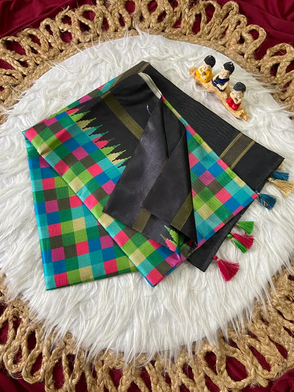Soft_Tussar_Silk_sarees_with_Beautiful_Digital_Print_With_Attractive_Border_And_Contrast_Print_Blouse_With_Tassels