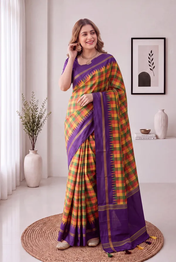 Soft_Tussar_Silk_sarees_with_Beautiful_Digital_Print_With_Attractive_Border_And_Contrast_Print_Blouse_With_Tassels