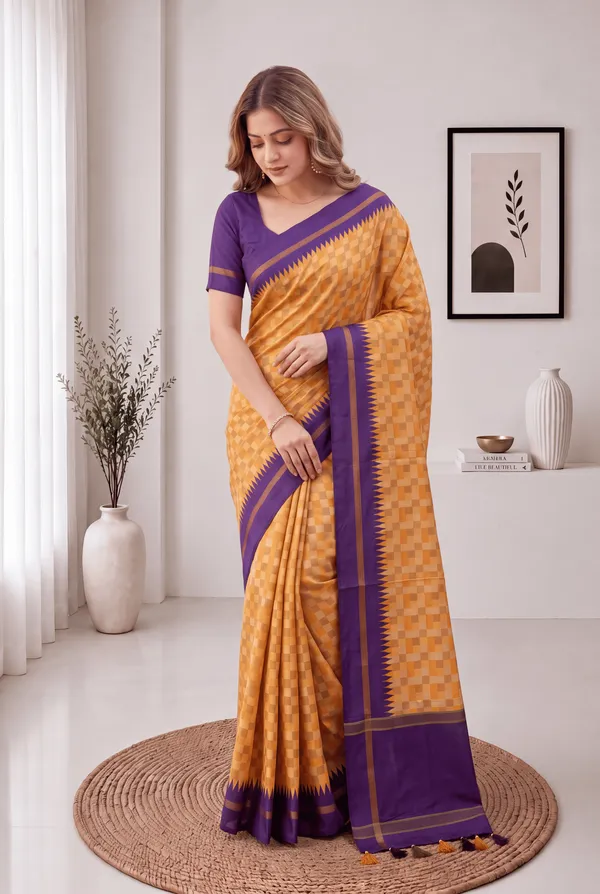 Soft_Tussar_Silk_sarees_with_Beautiful_Digital_Print_With_Attractive_Border_And_Contrast_Print_Blouse_With_Tassels