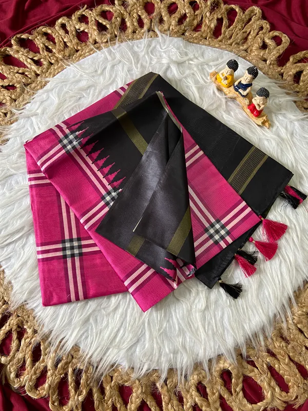 Soft_Tussar_Silk_sarees_with_Beautiful_Digital_Print_With_Attractive_Border_And_Contrast_Print_Blouse_With_Tassels