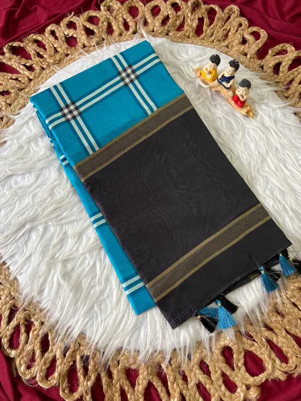Soft_Tussar_Silk_sarees_with_Beautiful_Digital_Print_With_Attractive_Border_And_Contrast_Print_Blouse_With_Tassels