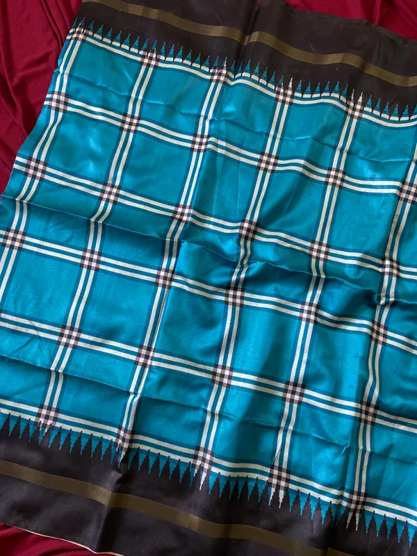 Soft_Tussar_Silk_sarees_with_Beautiful_Digital_Print_With_Attractive_Border_And_Contrast_Print_Blouse_With_Tassels
