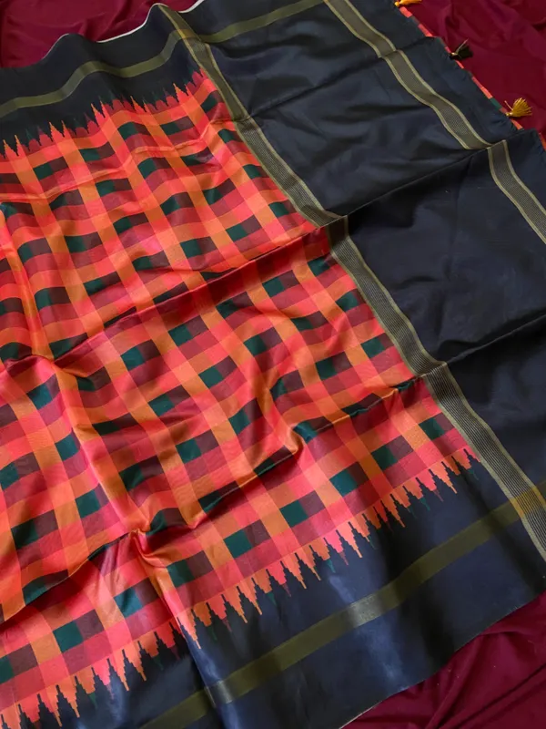 Soft_Tussar_Silk_sarees_with_Beautiful_Digital_Print_With_Attractive_Border_And_Contrast_Print_Blouse_With_Tassels