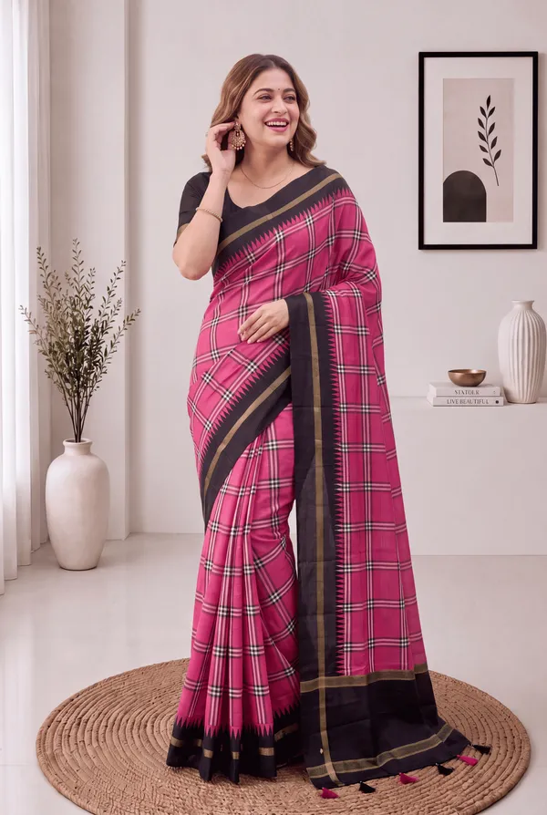 Soft_Tussar_Silk_sarees_with_Beautiful_Digital_Print_With_Attractive_Border_And_Contrast_Print_Blouse_With_Tassels