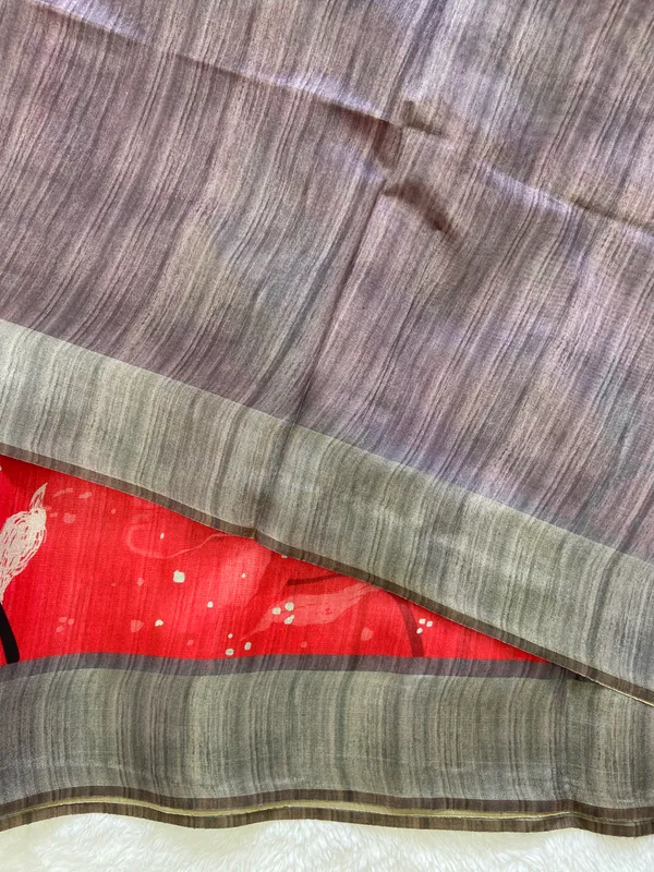 Yukti_Red_–_Diwali_Special_|_Soft_Tussar_Silk_Saree_with_Print,_Border_&_Contrast_Print_Blouse_with_Tassels