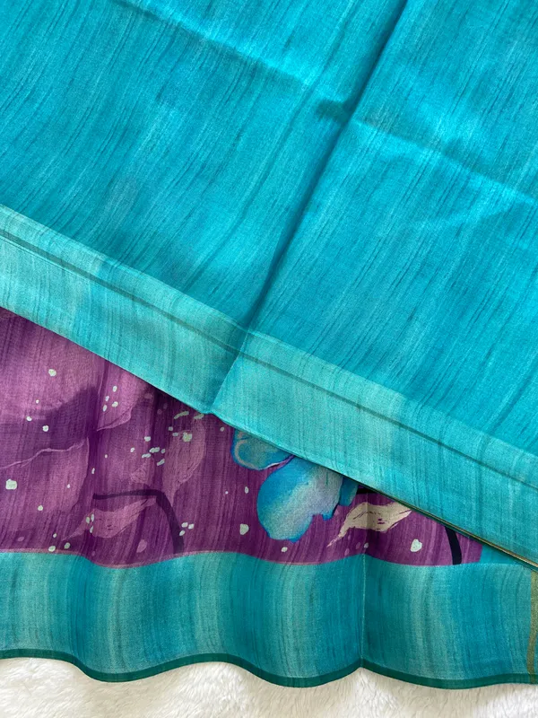 Yukti_Purple_–_Navratri_Special_|_Soft_Tussar_Silk_Saree_with_Print,_Border_&_Contrast_Print_Blouse_with_Tassels