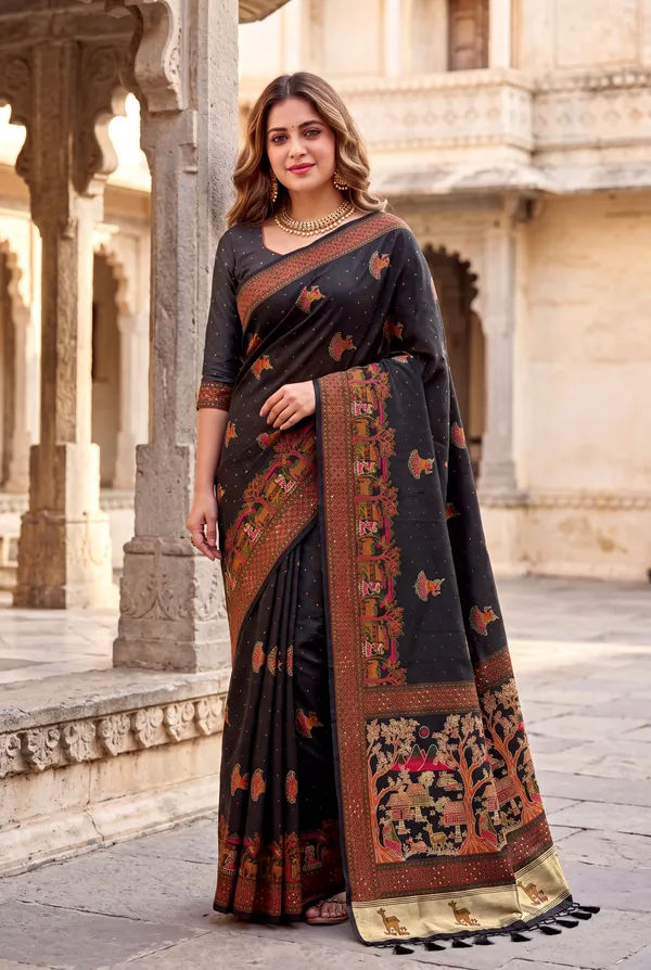 Melody_Black_–_Melodic_Aesthetic_Edit_for_You_|_Soft_Pashmina_Silk_Saree_with_Woven_Zari_Work,_Pashmina_Design_Saree_&_Running_Blouse_with_Tassels