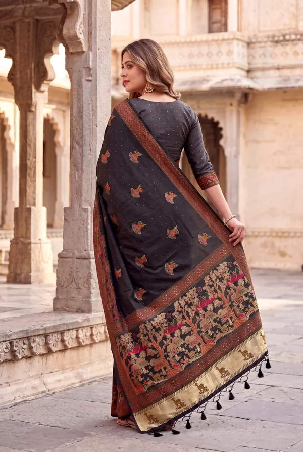 Melody_Black_–_Melodic_Aesthetic_Edit_for_You_|_Soft_Pashmina_Silk_Saree_with_Woven_Zari_Work,_Pashmina_Design_Saree_&_Running_Blouse_with_Tassels