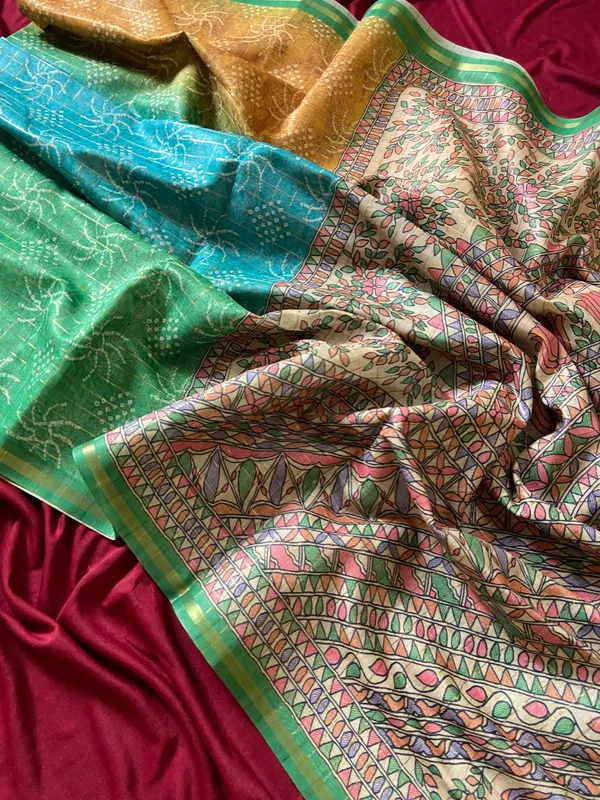 Soft_Semi_Tussar_Silk_sarees_with_Beautiful_Digital_Print_With_Attractive_Border_And_Contrast_Print_Blouse_With_Tassels