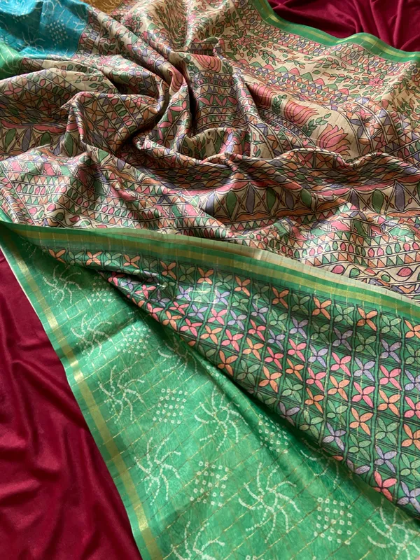 Soft_Semi_Tussar_Silk_sarees_with_Beautiful_Digital_Print_With_Attractive_Border_And_Contrast_Print_Blouse_With_Tassels