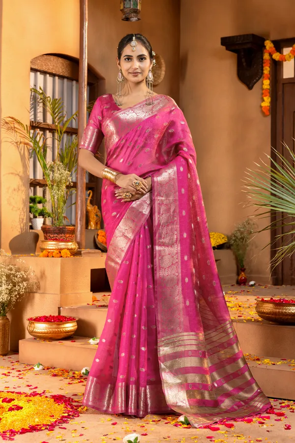 Gungun_Pink_–_Melodic_Wedding_Special_|_Premium_Soft_Khadi_Shimmer_Saree_with_Butti_Design_Weaving_Pallu,_Traditional_Zari_Weaving_Border