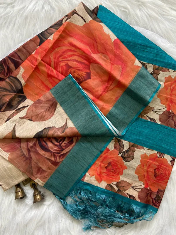 Soft_Tussar_Silk_sarees_with_Beautiful_Digital_Print_With_Attractive_Slub_Pattern_And_Digital_Print_Blouse_With_Tassels