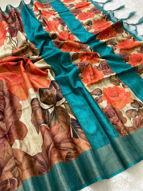 Soft_Tussar_Silk_sarees_with_Beautiful_Digital_Print_With_Attractive_Slub_Pattern_And_Digital_Print_Blouse_With_Tassels