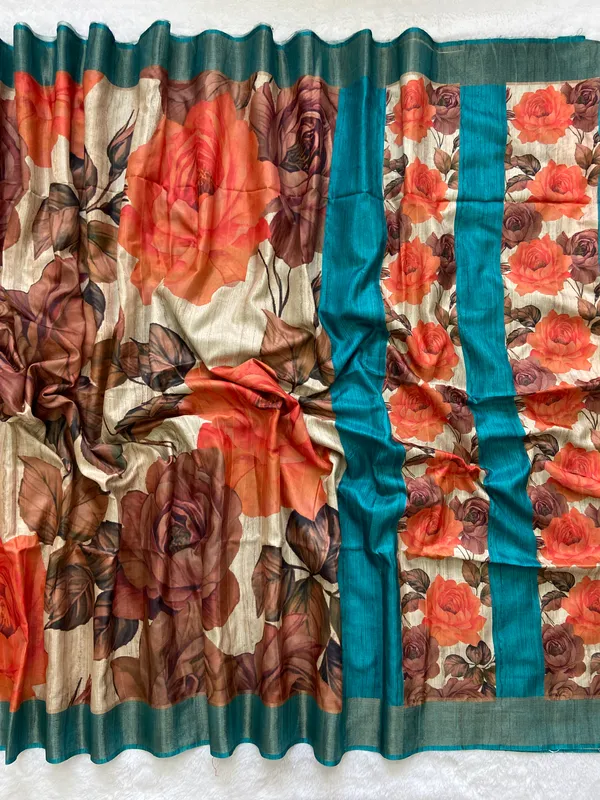 Soft_Tussar_Silk_sarees_with_Beautiful_Digital_Print_With_Attractive_Slub_Pattern_And_Digital_Print_Blouse_With_Tassels
