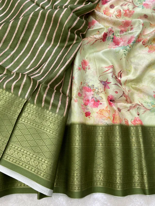 Pahal_Green_–_Aesthetic_Edit_for_You_|_Soft_Kota_Saree_with_Print,_Pallu_&_Contrast_Print_Blouse_with_Tassels