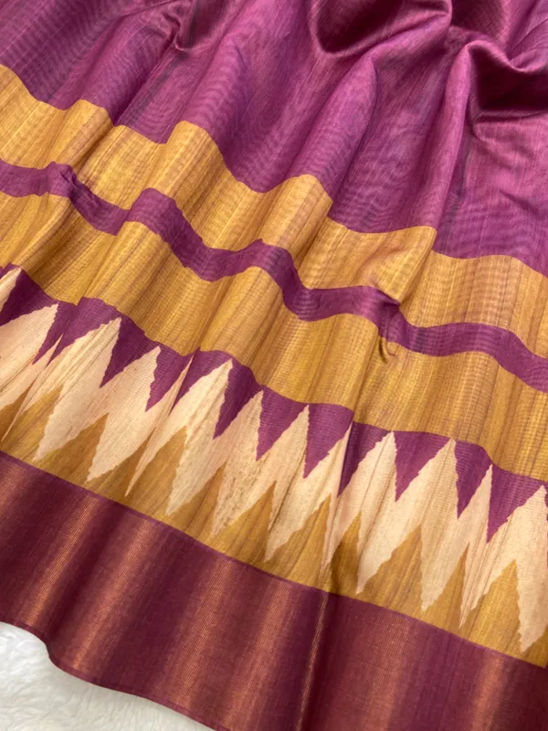 Libni_Wine_–_Diwali_Special_|_Soft_Tussar_Silk_Saree_with_Print,_Border_&_Contrast_Print_Blouse_with_Tassels