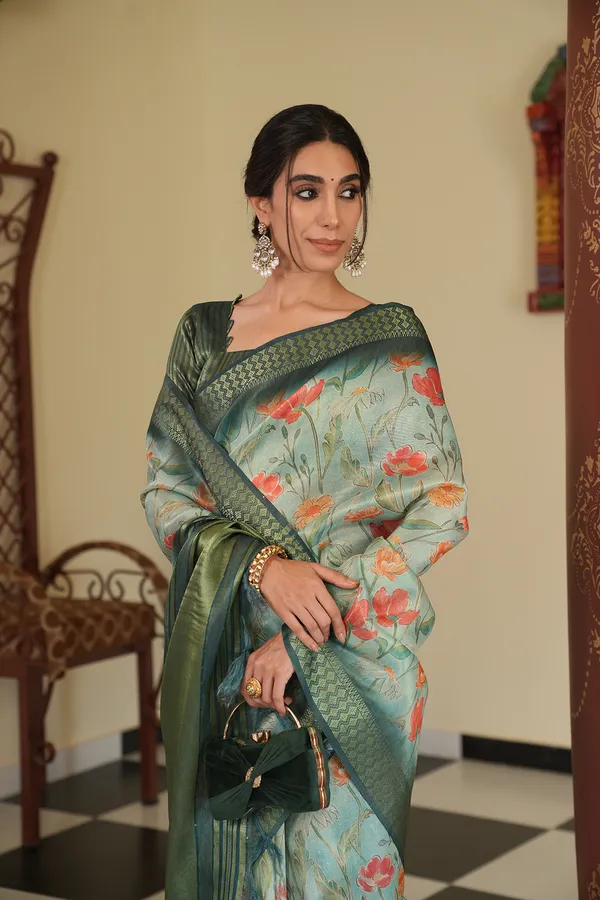 Mini_Rama_Green_–_Diwali_Special_|_Soft_Tissue_Silk_Saree_with_Digital_Print,_Border_&_Rich_Pallu,_Sequence_&_Contrast_Print_Blouse_with_Tassels