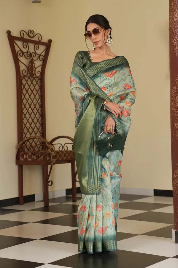 Mini_Rama_Green_–_Diwali_Special_|_Soft_Tissue_Silk_Saree_with_Digital_Print,_Border_&_Rich_Pallu,_Sequence_&_Contrast_Print_Blouse_with_Tassels
