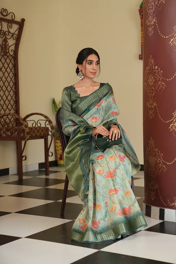 Mini_Rama_Green_–_Diwali_Special_|_Soft_Tissue_Silk_Saree_with_Digital_Print,_Border_&_Rich_Pallu,_Sequence_&_Contrast_Print_Blouse_with_Tassels