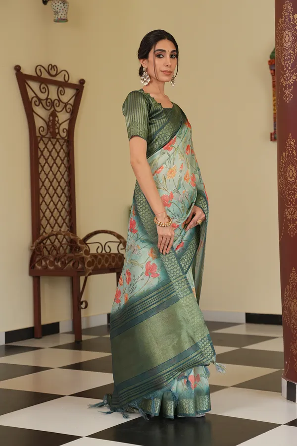 Mini_Rama_Green_–_Diwali_Special_|_Soft_Tissue_Silk_Saree_with_Digital_Print,_Border_&_Rich_Pallu,_Sequence_&_Contrast_Print_Blouse_with_Tassels