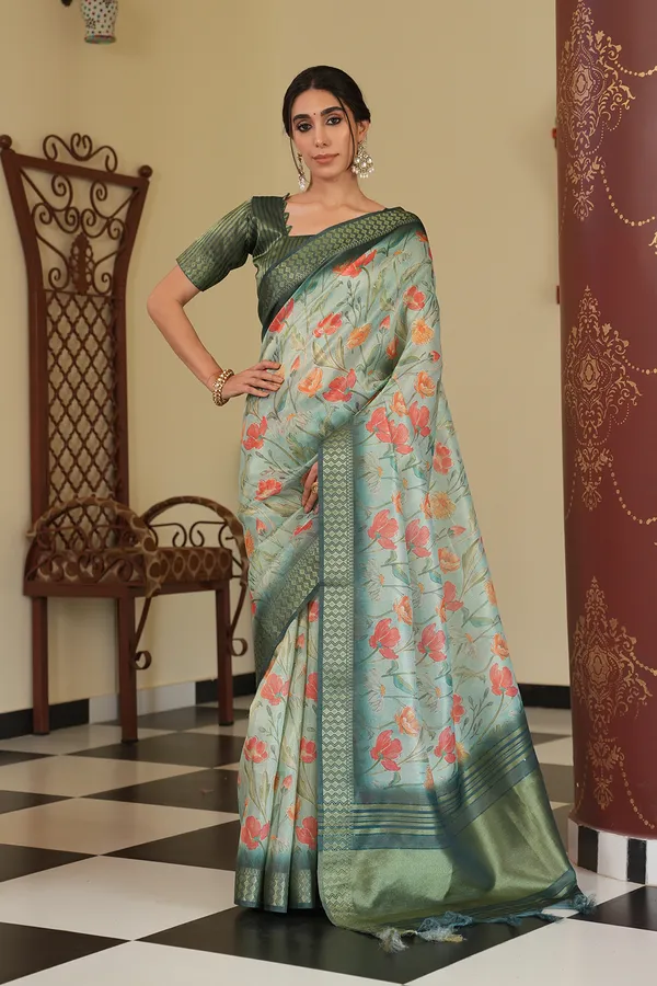 Mini_Rama_Green_–_Diwali_Special_|_Soft_Tissue_Silk_Saree_with_Digital_Print,_Border_&_Rich_Pallu,_Sequence_&_Contrast_Print_Blouse_with_Tassels