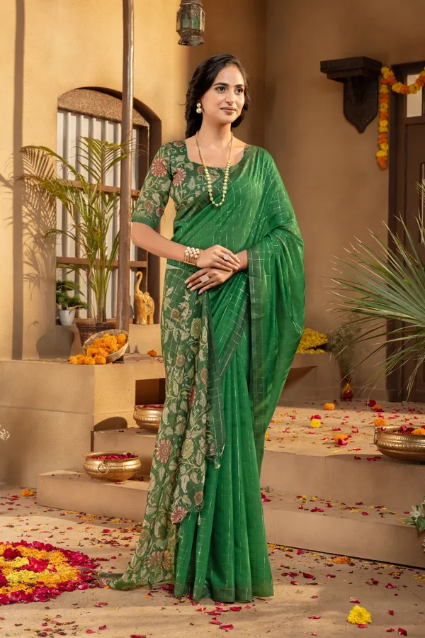 Akira_Green_–_Bright_Navratri_Special_|_Soft_Semi_Tussar_Silk_Saree_with_Digital_Print,_Border_&_Contrast_Print_Blouse_with_Tassels