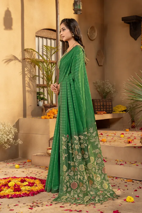 Akira_Green_–_Bright_Navratri_Special_|_Soft_Semi_Tussar_Silk_Saree_with_Digital_Print,_Border_&_Contrast_Print_Blouse_with_Tassels