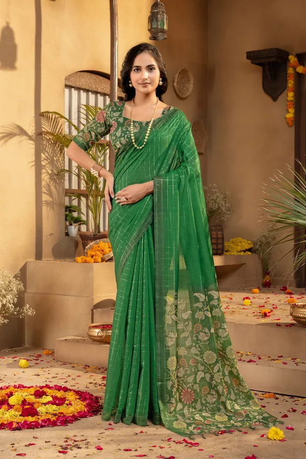 Akira_Green_–_Bright_Navratri_Special_|_Soft_Semi_Tussar_Silk_Saree_with_Digital_Print,_Border_&_Contrast_Print_Blouse_with_Tassels