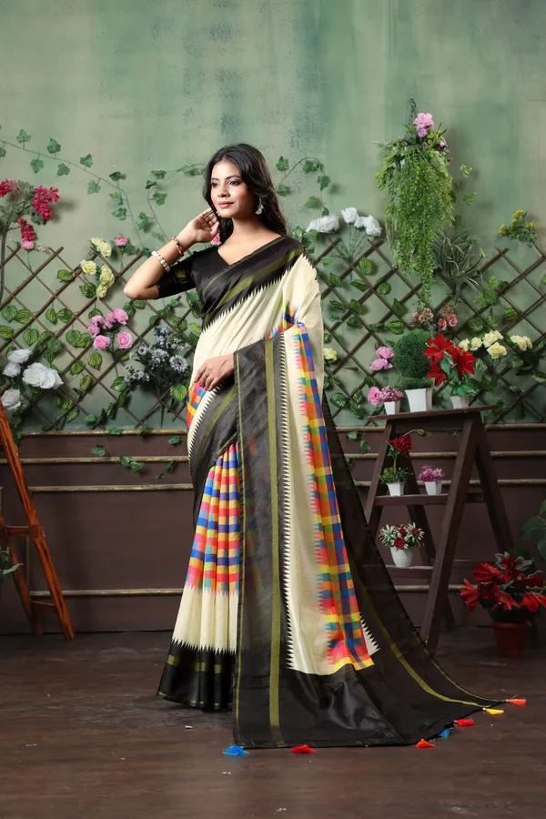 Soft_Tussar_Silk_sarees_with_Beautiful_Digital_Print_With_Attractive_Border_And_Contrast_Print_Blouse_With_Tassels