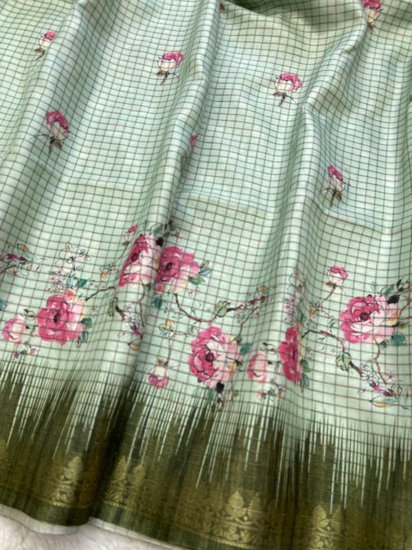 Shivani_Green_–_Checks_Design_Aesthetic_Edit_for_You_|_Soft_Tussar_Silk_Saree_with_Digital_Print,_Checks_Design_Saree_&_Digital_Print_Blouse