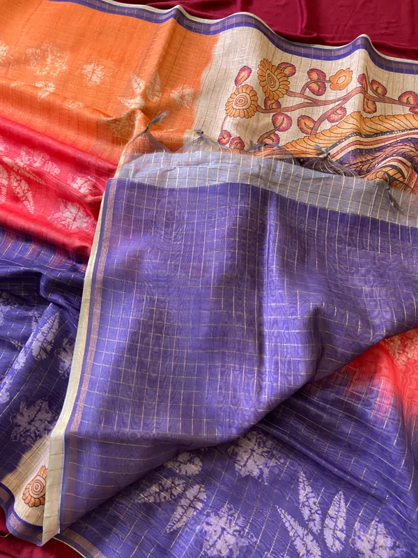 Soft_Semi_Tussar_Silk_sarees_with_Beautiful_Digital_Print_With_Attractive_Border_And_Contrast_Print_Blouse_With_Tassels