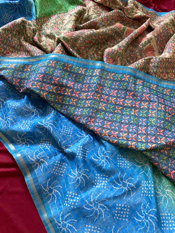 Soft_Semi_Tussar_Silk_sarees_with_Beautiful_Digital_Print_With_Attractive_Border_And_Contrast_Print_Blouse_With_Tassels