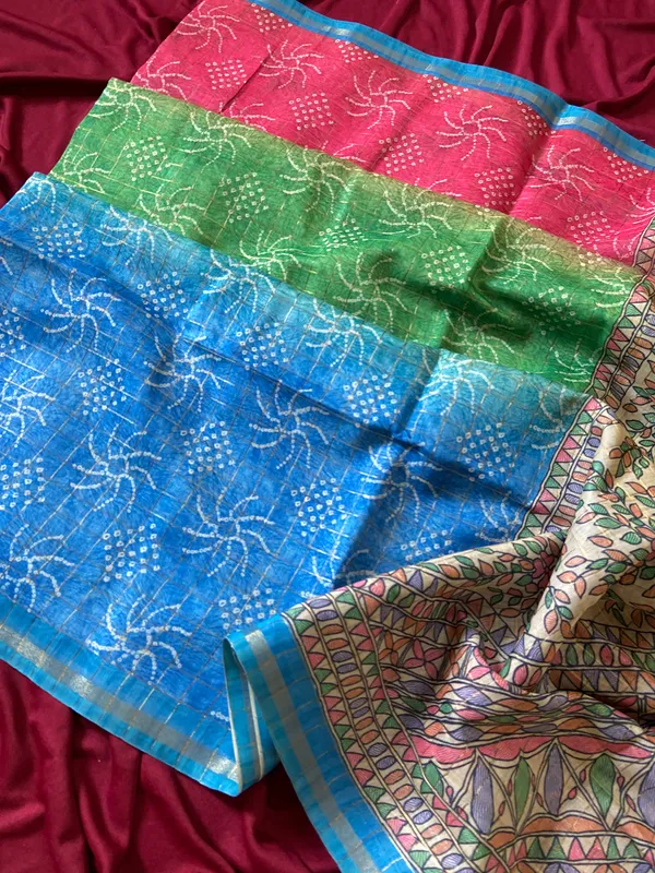 Soft_Semi_Tussar_Silk_sarees_with_Beautiful_Digital_Print_With_Attractive_Border_And_Contrast_Print_Blouse_With_Tassels