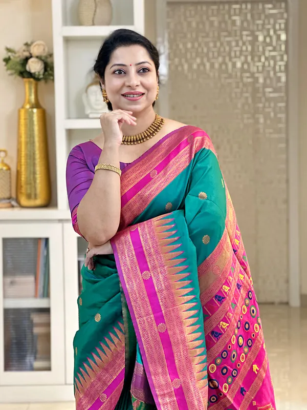 Premium_Soft_Paithani_Silk_sarees_With_Beautiful_Weaving_Pattern_With_Attractive_Rich_Pallu_And_Border_And_Weaving_Blouse_With_Tassels