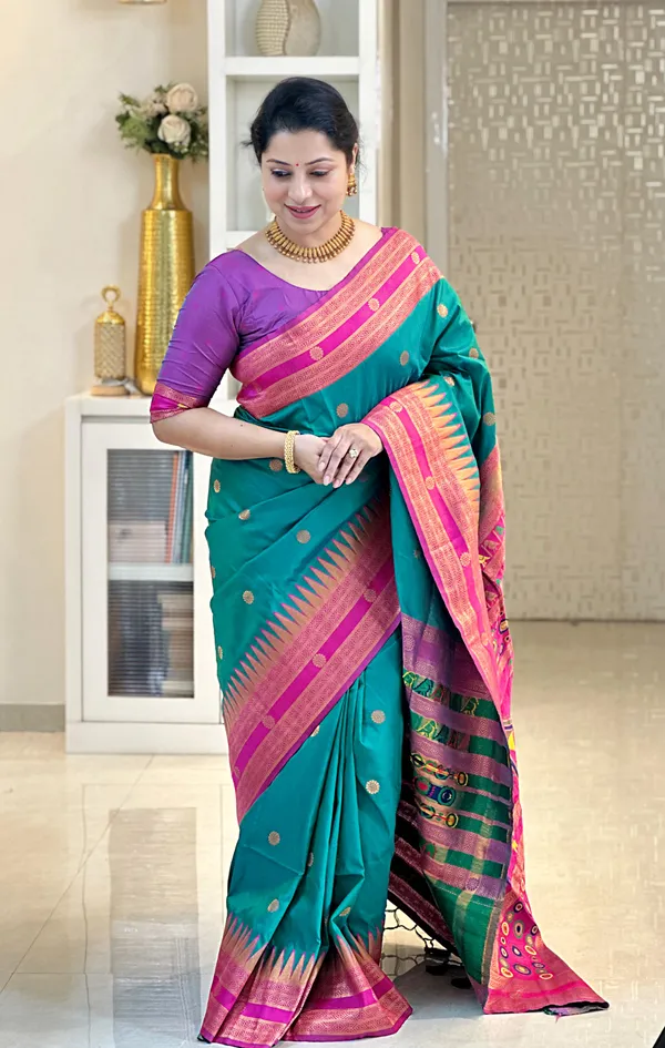 Premium_Soft_Paithani_Silk_sarees_With_Beautiful_Weaving_Pattern_With_Attractive_Rich_Pallu_And_Border_And_Weaving_Blouse_With_Tassels