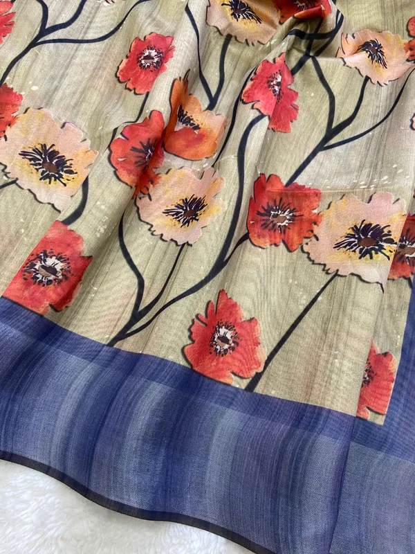 Arunima_Blue_–_Dawn_Blush_Navratri_Special_|_Soft_Tussar_Silk_Saree_with_Print,_Border_&_Contrast_Print_Blouse_with_Tassels