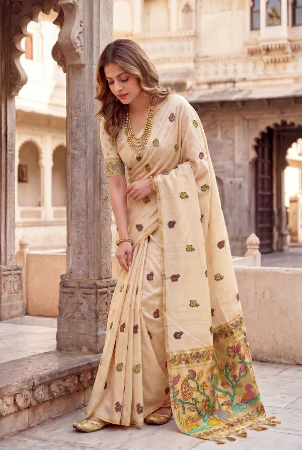 Swan_Cream_–_Swan_Motif_Wedding_Special_|_Premium_Soft_Muga_Cotton_Paithani_Saree_with_Weaving_Design_Featuring_Jungle_Theme_&_Swan_Motifs_Pallu