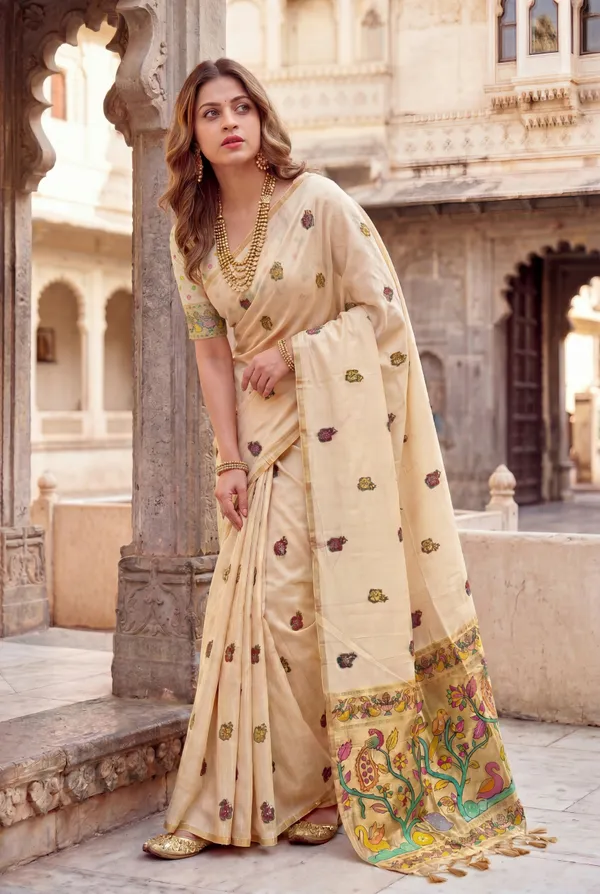 Swan_Cream_–_Swan_Motif_Wedding_Special_|_Premium_Soft_Muga_Cotton_Paithani_Saree_with_Weaving_Design_Featuring_Jungle_Theme_&_Swan_Motifs_Pallu