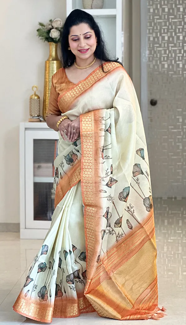 Anvika_Orange_–_Diwali_Special_|_Soft_Tissue_Silk_Saree_with_Digital_Print,_Border_&_Rich_Pallu,_Sequence_&_Contrast_Print_Blouse_with_Tassels