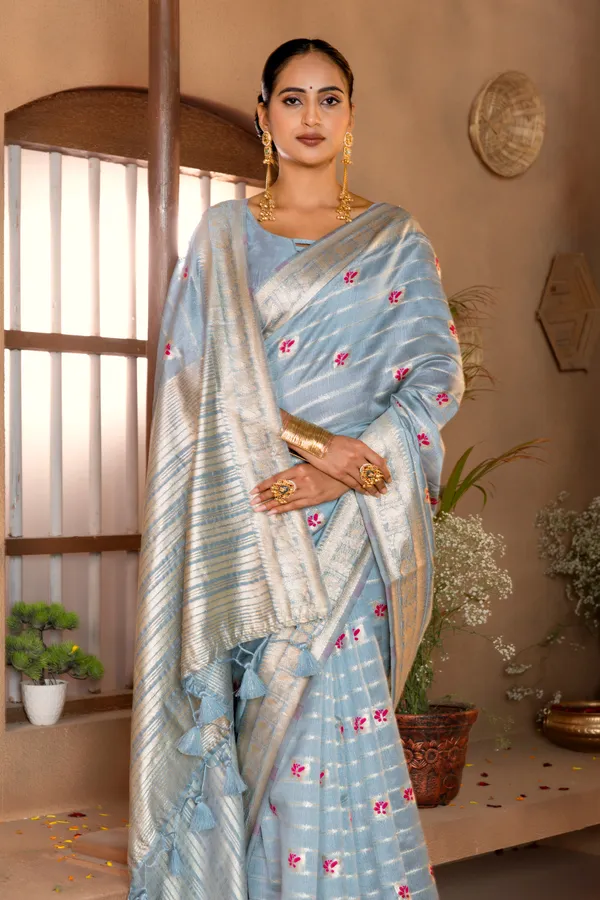 Dhanya_Blue_–_Blessed_Wedding_Special_|_Premium_Soft_Khadi_Linen_Saree_with_Design_Weaving_Pallu,_Traditional_Zari_Weaving_Border