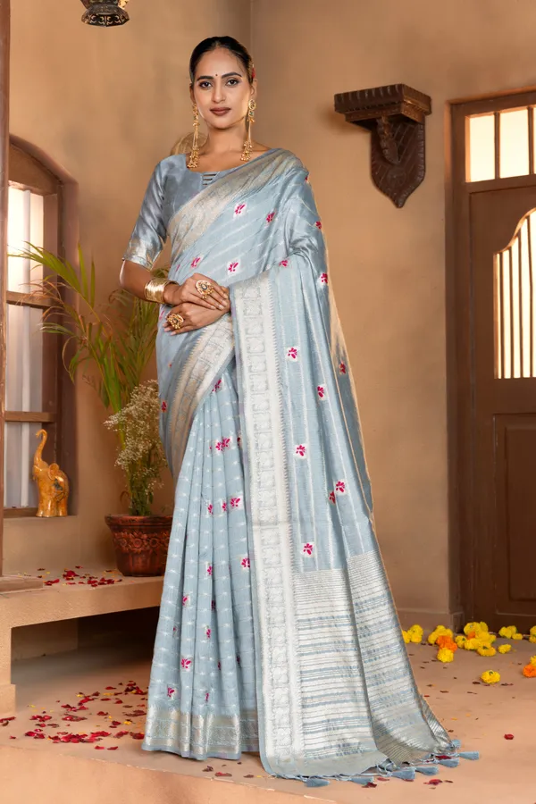 Dhanya_Blue_–_Blessed_Wedding_Special_|_Premium_Soft_Khadi_Linen_Saree_with_Design_Weaving_Pallu,_Traditional_Zari_Weaving_Border