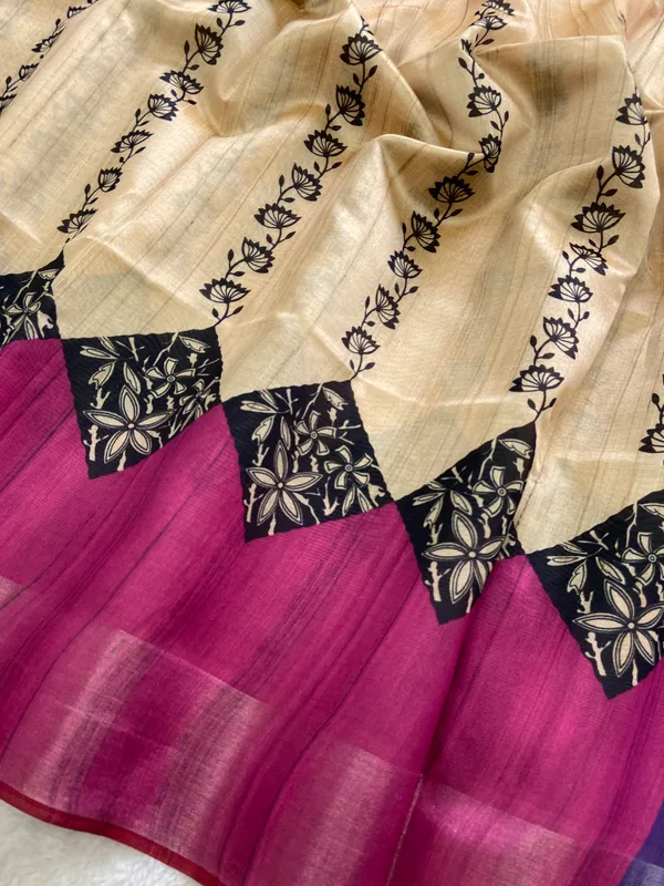 Tanya_Purple_&_Pink_–_Festive_Season_Special_|_Soft_Tussar_Silk_Saree_with_Print,_Border_&_Contrast_Print_Blouse_with_Tassels