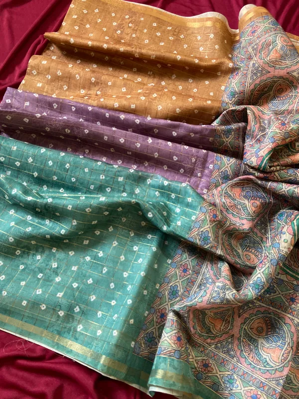 Soft_Semi_Tussar_Silk_sarees_with_Beautiful_Digital_Print_With_Attractive_Border_And_Contrast_Print_Blouse_With_Tassels