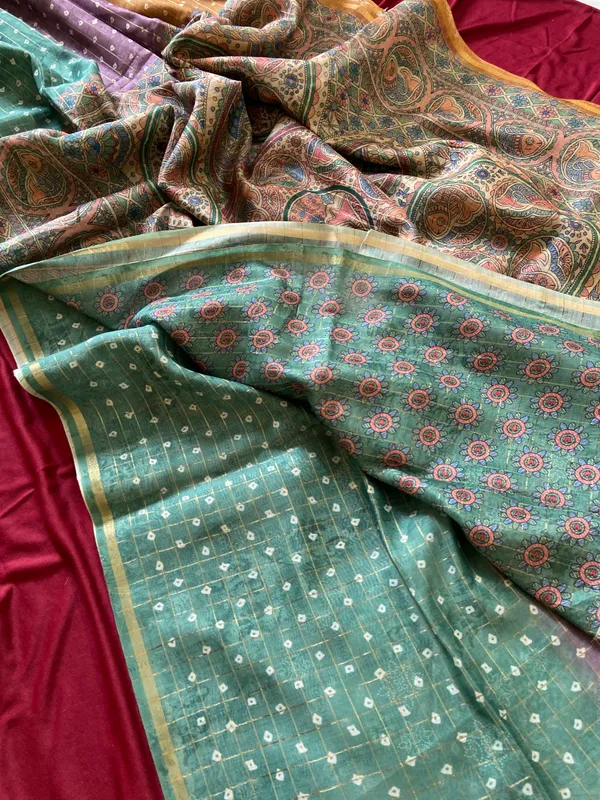 Soft_Semi_Tussar_Silk_sarees_with_Beautiful_Digital_Print_With_Attractive_Border_And_Contrast_Print_Blouse_With_Tassels
