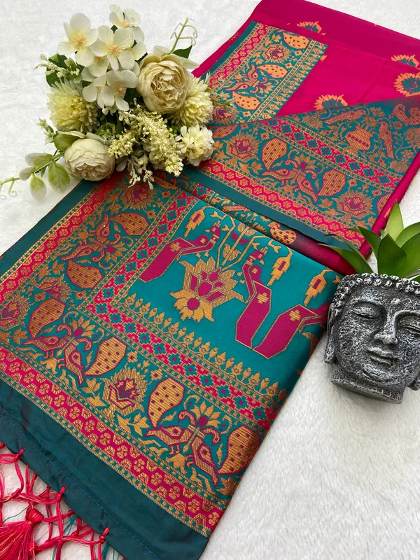 Premium_Soft_Paithani_Silk_sarees_With_Beautiful_Weaving_Pattern_With_Attractive_Rich_Pallu_And_Border_And_Weaving_Blouse_With_Tassels