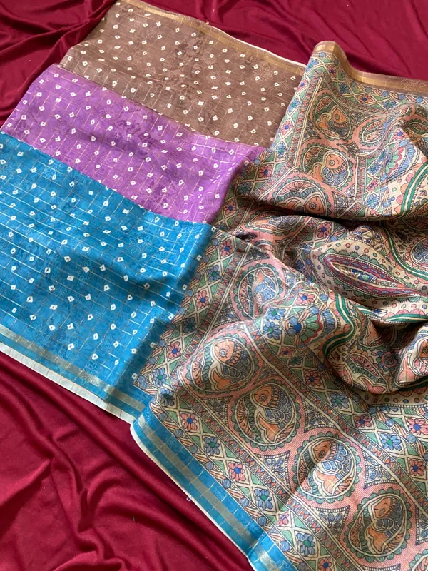 Soft_Semi_Tussar_Silk_sarees_with_Beautiful_Digital_Print_With_Attractive_Border_And_Contrast_Print_Blouse_With_Tassels